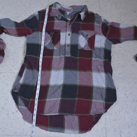 Kismet | Burgundy multicolored plaid half button down long sleeve - Picture 9 of 10